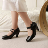 Zapatos de tacón de mujer – Punta cerrada – Doble tira – Lazo elegante