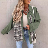 Chaqueta de mujer – Corte oversize – Paneles de mezclilla y cuadros – Mangas largas