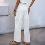 Pantalones de mujer – Corte relajado – Cintura elástica con cordón – Fibras naturales