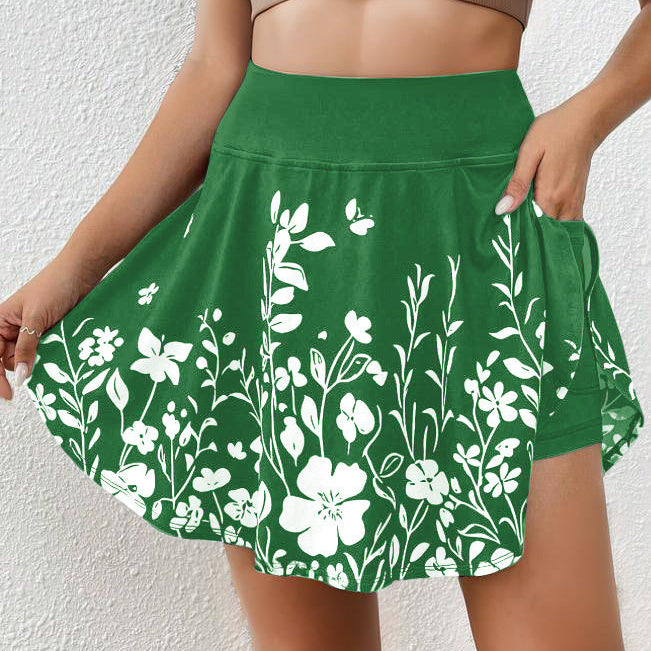 Falda pantalón de mujer – Estampado floral – Cintura elástica – Corte acampanado transpirable