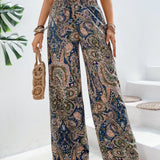 Pantalones anchos para mujer – Cintura elástica – Tejido transpirable – Corte holgado – Estampado bohemio