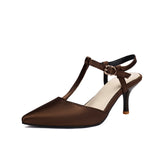 Sandalias de tacón alto para mujer – Punta puntiaguda – Tira en T – Elegantes ajustables