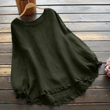 Blusa de mujer – Corte holgado – Mangas largas – Lino de algodón – Volantes elegantes