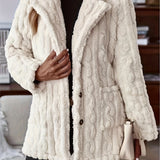 Chaqueta tipo cárdigan para mujer – Corte oversize – Efecto felpa – Cuello con muescas – Abotonado