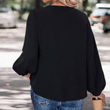 Blusa de mujer – Corte holgado – Cuello en pico – Mangas abullonadas – Detalle de estampado de leopardo