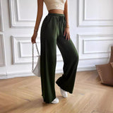 Pantalones anchos para mujer – Corte holgado – Cintura elástica con cordón – Largo completo