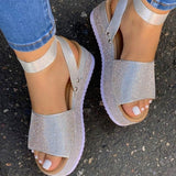 Sandalias de cuña para mujer – suela gruesa – pedrería – punta abierta – tira con hebilla