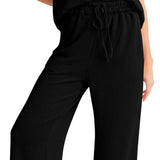 Conjunto de ropa de estar por casa para mujer: corte holgado, punto acanalado suave, camiseta de manga corta y pantalón ancho.