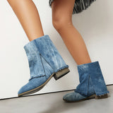 Botines de mujer – Corte relajado – Tacón plano – Tejido efecto denim desgastado – Fáciles de poner