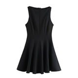Vestido sin mangas para mujer – Corte entallado y acampanado – Cuello redondo – Largo mini fluido