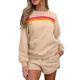 Conjunto de mujer: camiseta de manga larga y pantalones cortos de algodón, corte holgado.