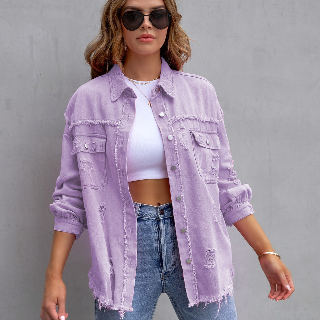 Chaqueta vaquera para mujer – Corte oversize – Lavado desgastado – Largo hasta media cadera