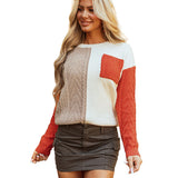 Sudadera de mujer – Corte holgado – Punto trenzado – Hombros caídos – Bolsillo de parche