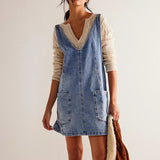 Vestido casual de mujer – Corte evasé – Tejido natural transpirable – Sin mangas – Bolsillos delanteros