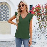 Blusa de mujer – Tejido transpirable y fluido – Corte holgado – Mangas con volantes – Cuello en pico