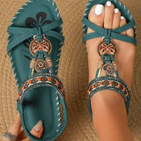 Sandalias planas para mujer – Estilo chancla – Detalle de cuentas bohemias – Suela acolchada