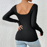Blusa de mujer – Corte entallado – Tejido elástico acanalado – Diseño cruzado – Mangas largas