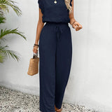 Conjunto de ropa de estar por casa para mujer: Top de encaje sin mangas y pantalón ancho con cordón ajustable.