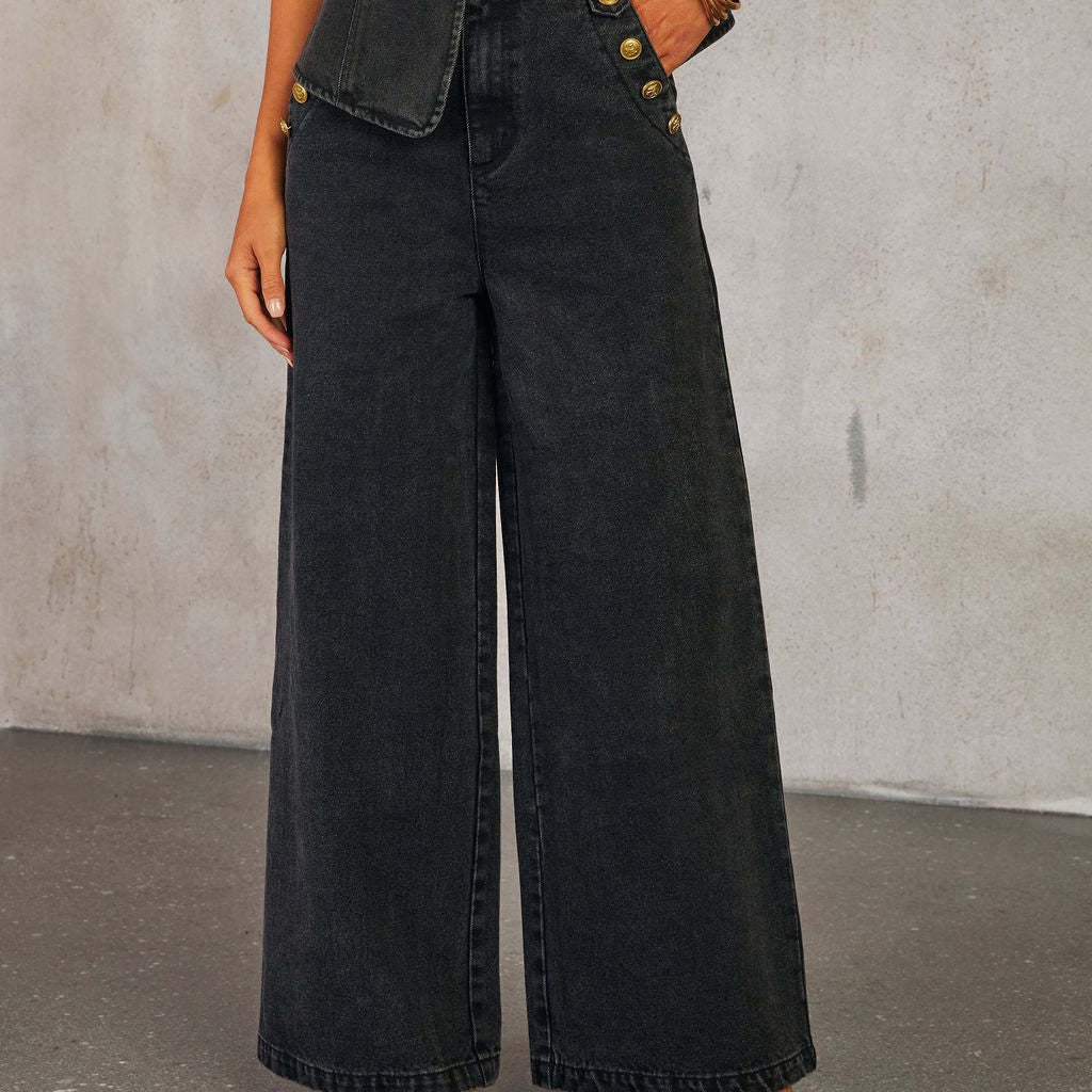 Conjunto vaquero para mujer – Corte ajustado – Cierre elegante con botones – Largo hasta la cintura