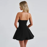 Vestido mini de mujer con hombros descubiertos - Corte en A - Lazo extragrande