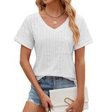 Camiseta de mujer – Corte holgado – Cuello en V – Estampado calado – Mangas cortas