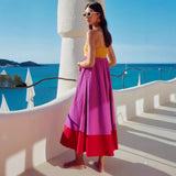 Vestido de verano para mujer – Corte evasé – Tirantes finos – Tejido ligero y transpirable – Estampado de bloques