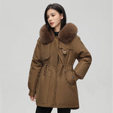 Chaqueta parka para mujer – Corte oversize – Capucha de piel sintética – Cintura ajustable