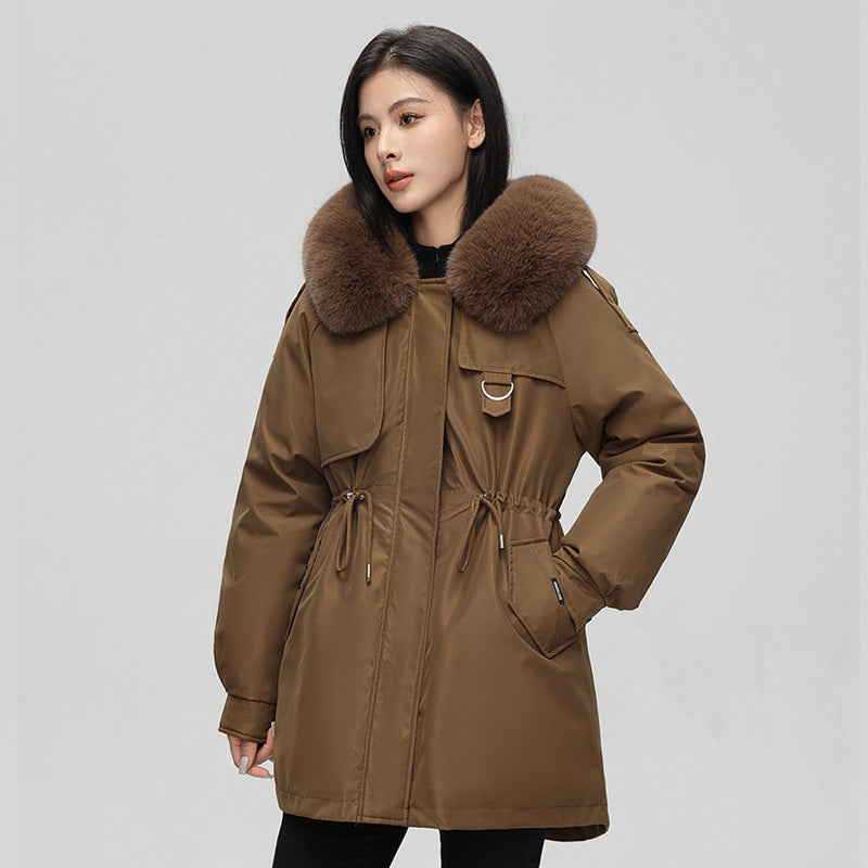 Chaqueta parka para mujer – Corte oversize – Capucha de piel sintética – Cintura ajustable