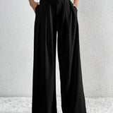 Pantalón ancho de mujer – Cintura alta – Tejido ligero – Corte fluido con pliegues y bolsillos