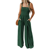 Mono de mujer – Hombros descubiertos – Top fruncido – Pernera ancha – Tejido de punto – Bolsillos