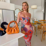Vestido sin mangas para mujer – Corte entallado – Un hombro – Estampado floral – Largo