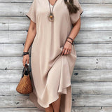 Vestido de mujer - Corte asimétrico holgado - Cuello en V elegante - Mangas cortas y sueltas