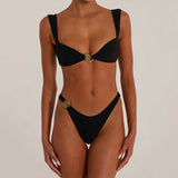 Bikini de mujer – Corte alto – Detalles metalizados – Tejido elástico transpirable