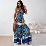 Mono de mujer – Tejido ligero y fluido – Estampado bohemio – Tirantes finos – Piernas anchas