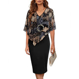 Vestido de mujer – Corte entallado – Escote en pico – Tejido fluido – Largo midi elegante