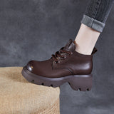 Botines de mujer – Piel auténtica – Caña alta – Suela gruesa – Cierre con cordones resistente