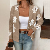 Cárdigan de mujer – Punto de lana – Corte holgado – Estampado jacquard floral – Abotonado
