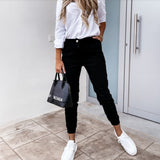 Pantalones de mujer – Corte ajustado – Mezcla de algodón – Cintura elástica – Piernas ajustadas
