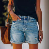 Shorts vaqueros para mujer – Corte holgado – Tiro medio – Bajo cónico