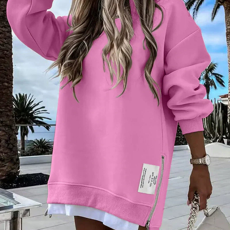Vestido de mujer - Punto liso - Cuello redondo - Mangas largas - Largo hasta la mitad del muslo