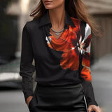 Blusa de mujer – Tejido lujoso – Cuello clásico – Mangas largas – Corte fluido