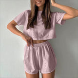 Conjunto de dos piezas para mujer: top corto y shorts, tejido transpirable, corte holgado.