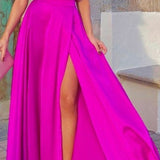 Conjunto de dos piezas para mujer: Top corto con hombros descubiertos y volantes, falda larga de cintura alta con abertura.