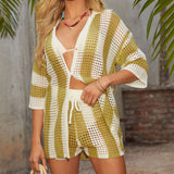 Conjunto de crochet para mujer: Top holgado con botones y pantalones cortos transpirables con cintura elástica.