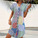 Vestido de mujer – Corte holgado – Cuello en pico – Manga corta – Estampado geométrico