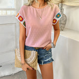 Blusa de mujer – Corte holgado – Tejido transpirable – Mangas de crochet bohemias