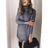 Vestido de punto para mujer – Corte holgado – Cuello alto – Mangas largas acanaladas