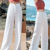 Pantalones anchos para mujer - Lino ligero - Cintura elástica - Comodidad elegante y transpirable