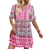 Vestido de mujer – Corte holgado – Fibras naturales – Estilo bohemio con mangas cortas