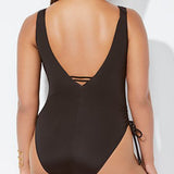 Traje de baño de una pieza para mujer – Escote pronunciado – Fruncido lateral ajustable